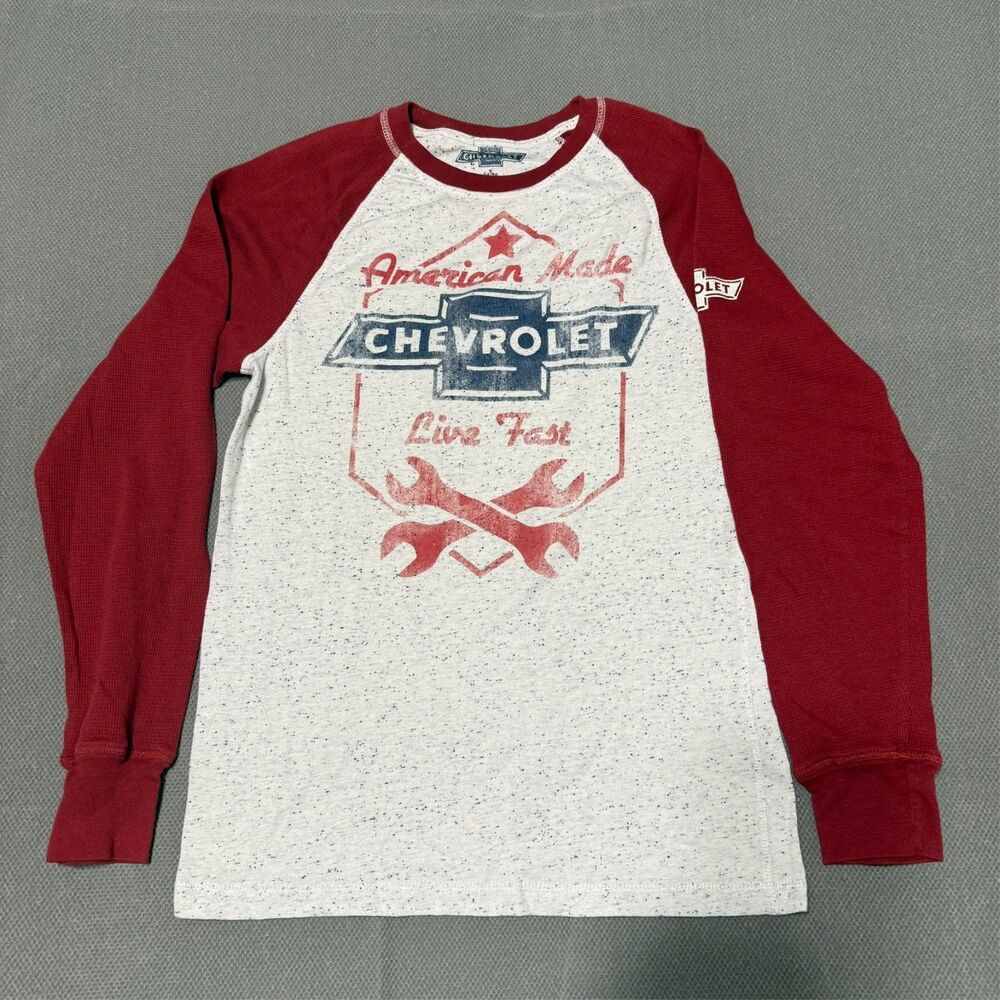 CHEVROLET American Made Live Fast Shirt Mens Size S Raglan Waffle Knit Thermal